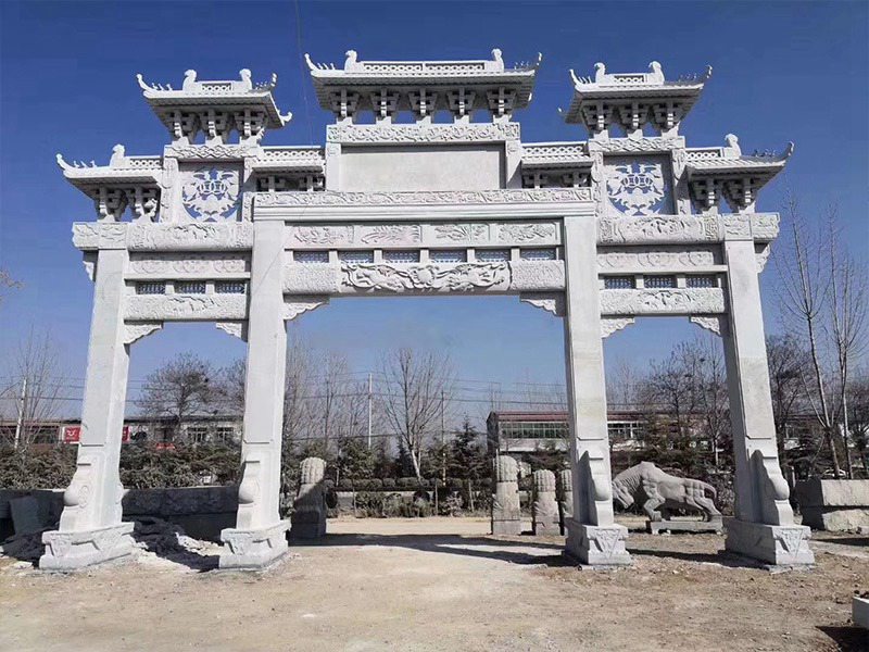 三門(mén)七樓石牌坊安裝效果圖